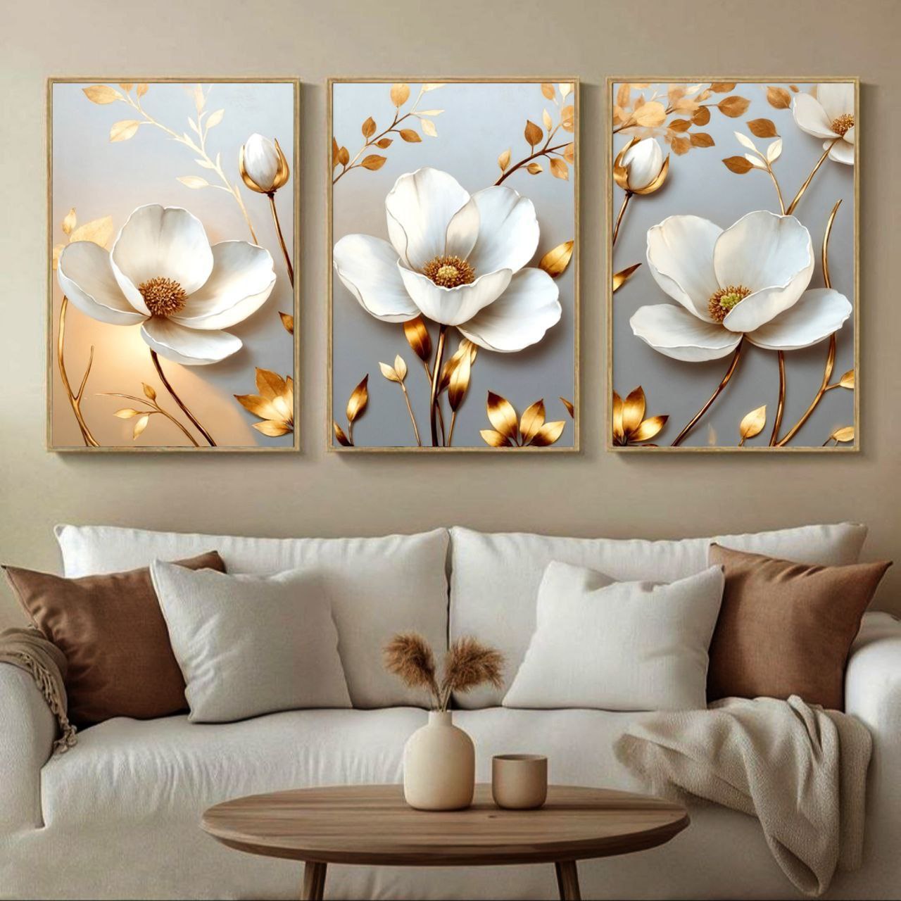 تابلو دکوراتیو ۳تیکه مدرن طرح گل مدل آندره کد ۲۶