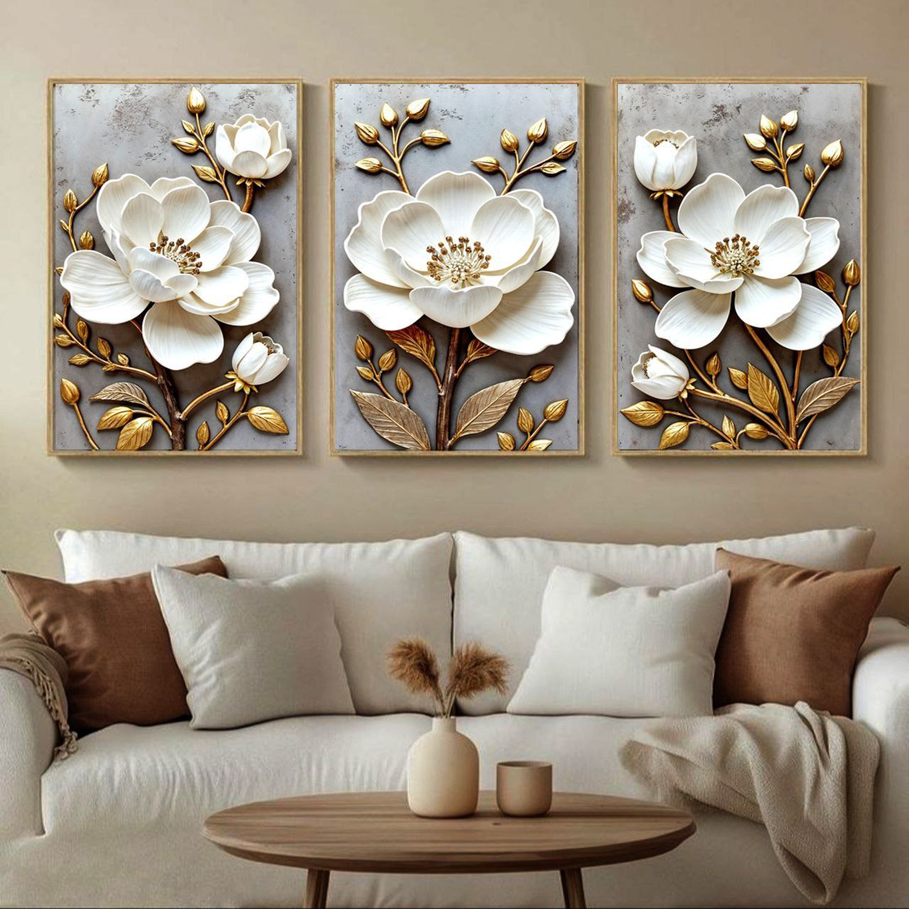تابلو دکوراتیو ۳تیکه مدرن طرح گل مدل گیلدا کد ۰۹۷۵۰