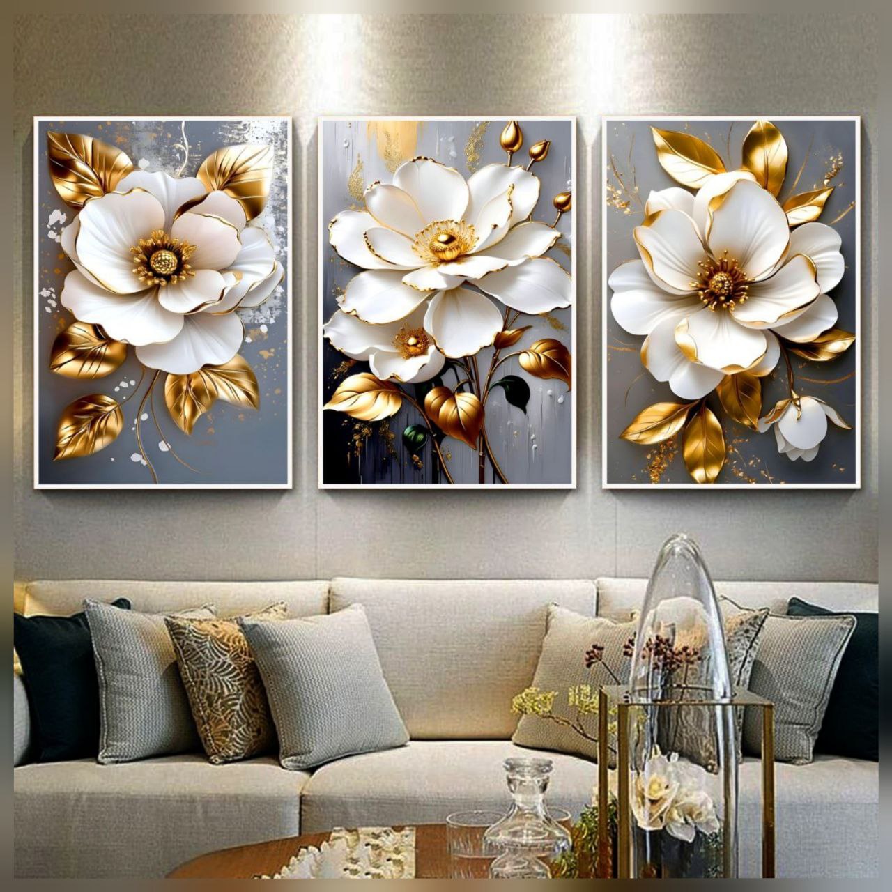 تابلو دکوراتیو ۳تیکه مدرن طرح گل مدل نیلیا کد ۰۰۰۶۴۴۴