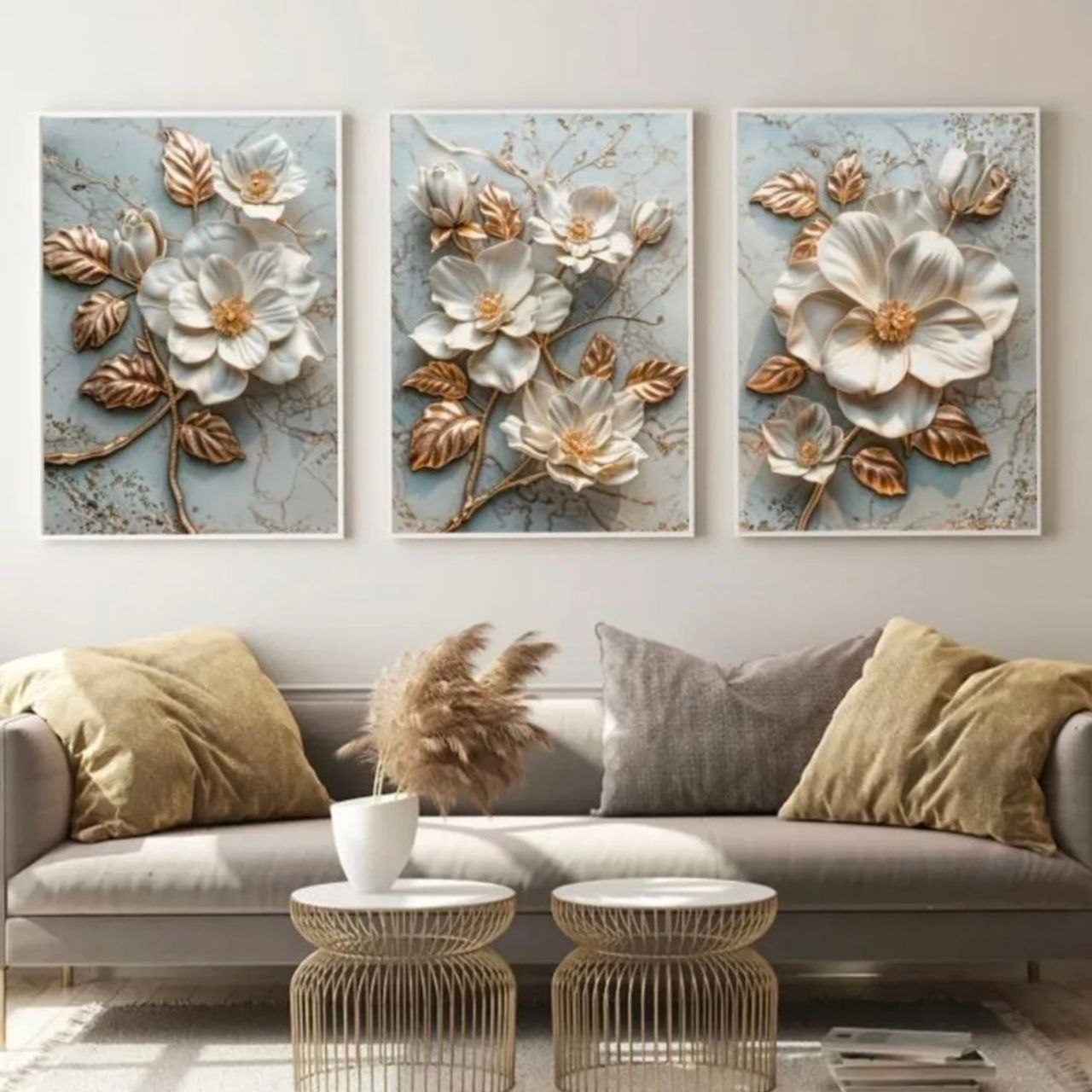 تابلو دکوراتیو ۳تیکه مدرن طرح گل مدل پرفکت کد ۰۰۰۸۷۵۵