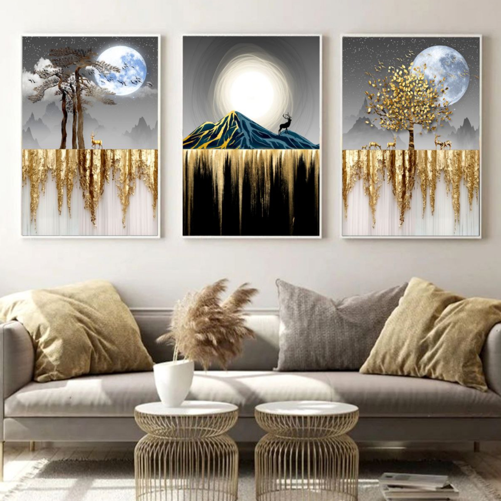 تابلو دکوراتیو ۳تیکه مدرن طرح جلای ماه  کد۰۰۳۲۱۷۷