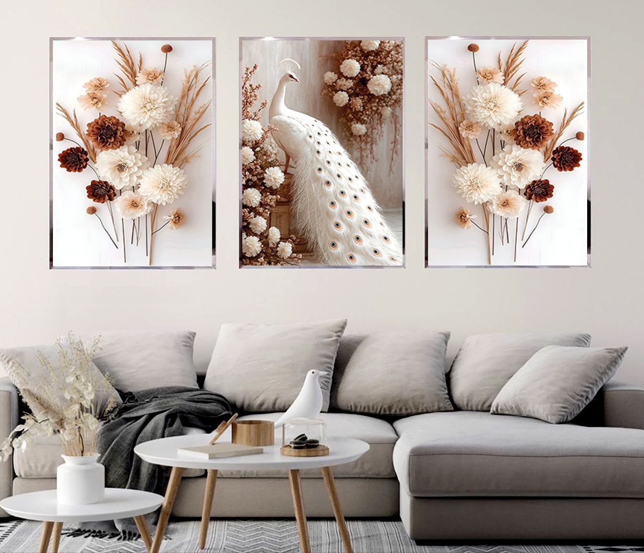 تابلو دکوراتیو ۳تیکه مدرن طرح گل مدل طاووس کد۰۰۶۵۰۶