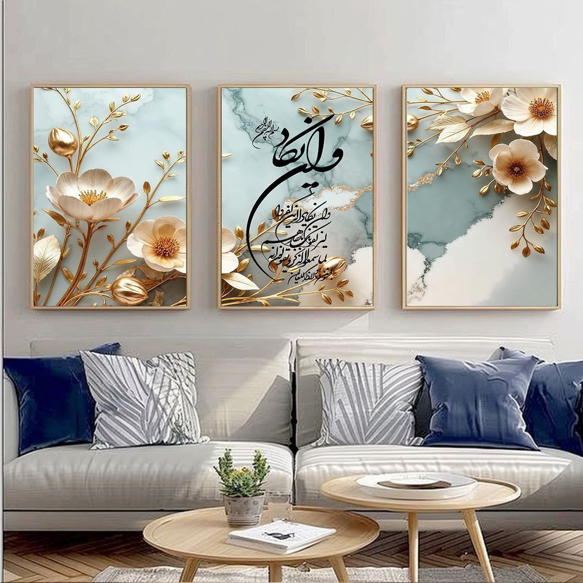تابلو دکوراتیو ۳تیکه مدرن طرح گل وان یکاد کد ۰۰۹۳۱۵