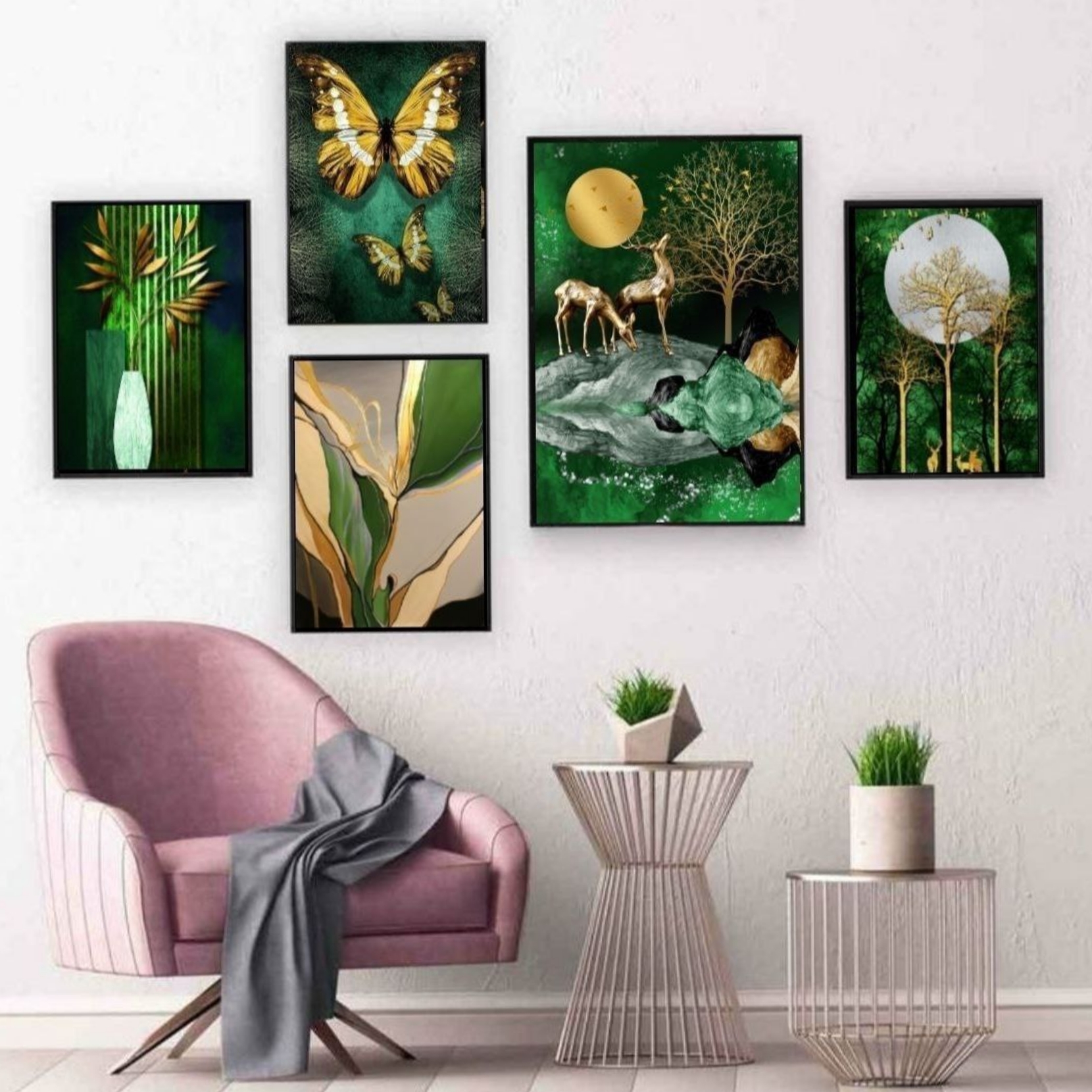 تابلو دکوراتیو ۵ تکه مدرن طرح آهو کدv35