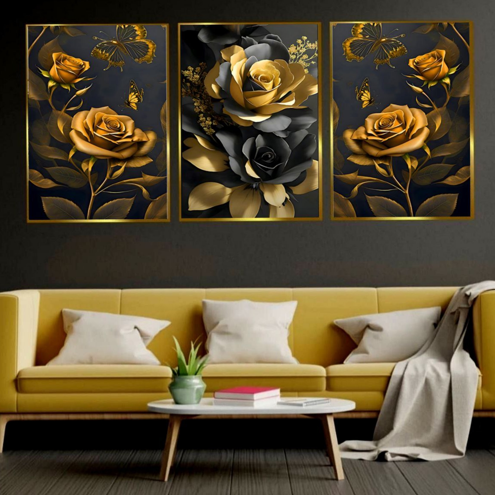 تابلو دکوراتیو ۳تیکه مدرن طرح گل مدل کامبادن کد ۹۶۵۳۳