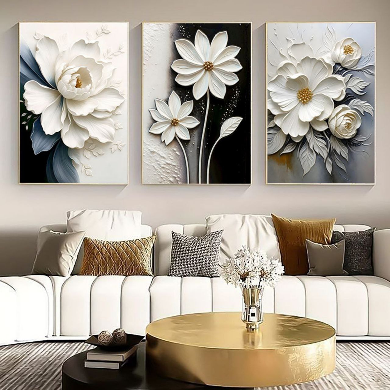 تابلو دکوراتیو ۳تیکه مدرن طرح گل مدل کاترین کد ۰۰۰۴۱۲