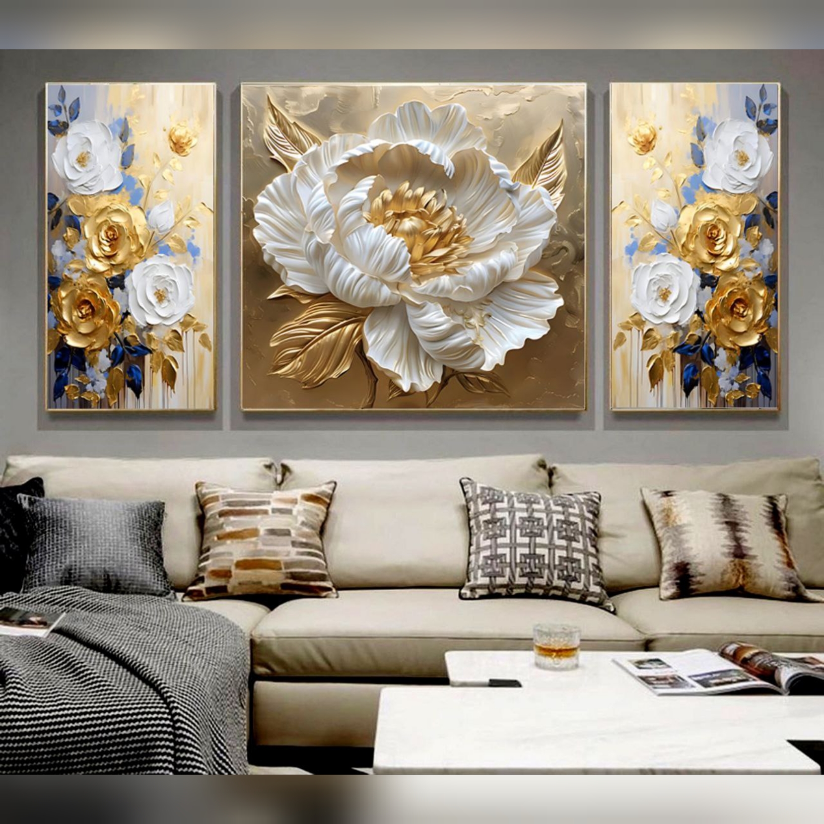 تابلو دکوراتیو سه تیکه طرح گل مدل ماریا کد ۰۷۵۳۳