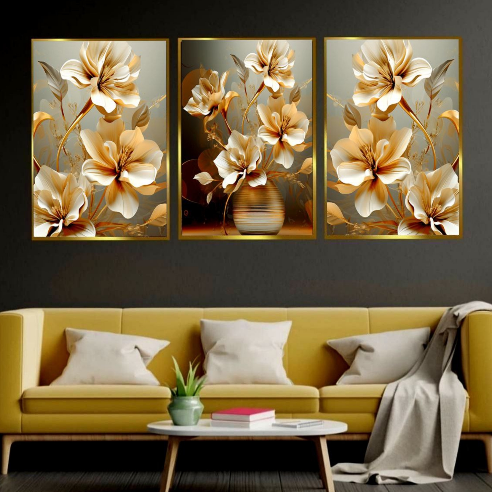 تابلو دکوراتیو ۳تیکه مدرن طرح گاردنیا کد۵۸۰