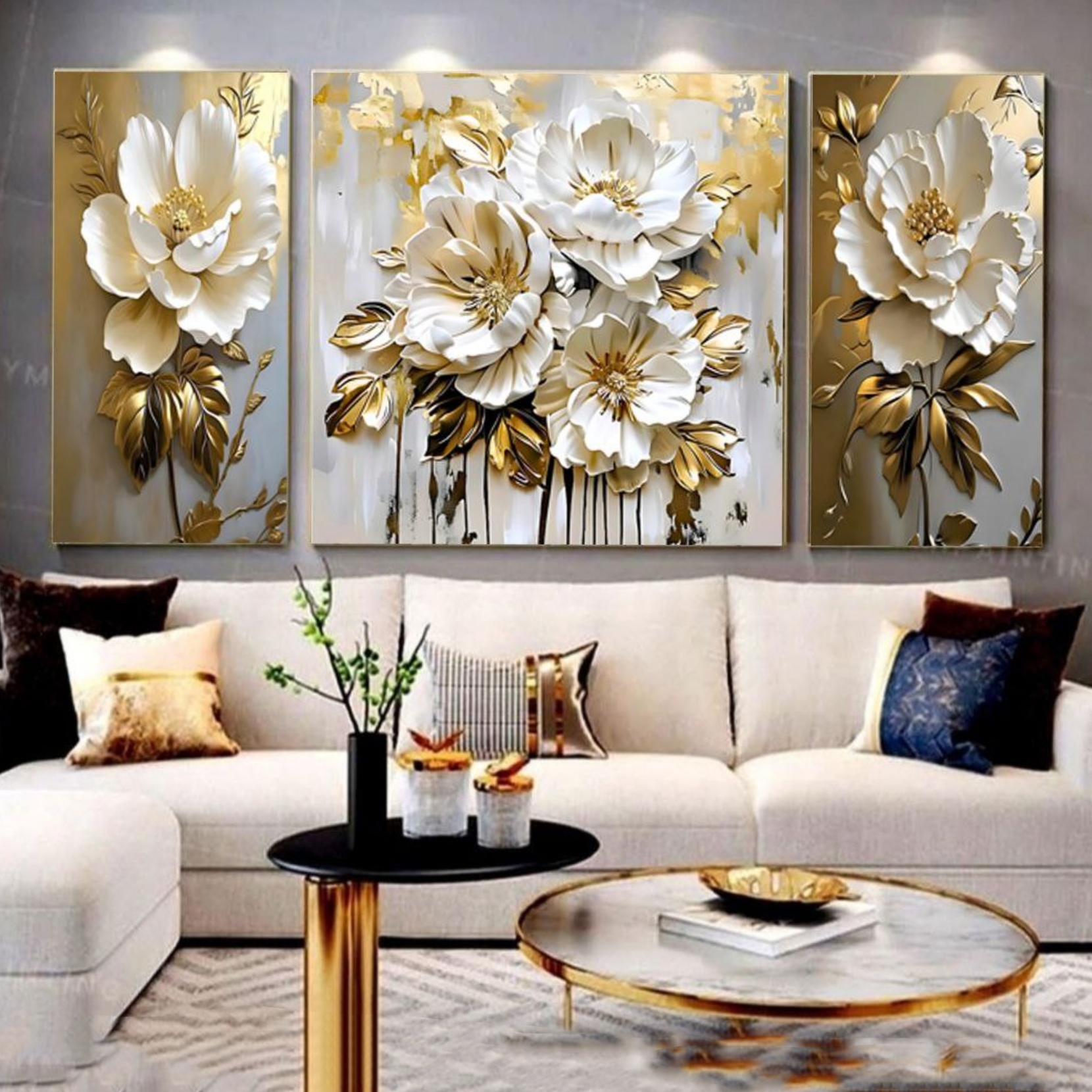 تابلو دکوراتیو سه تیکه طرح گل مدل رامان کد۴۶۸۹