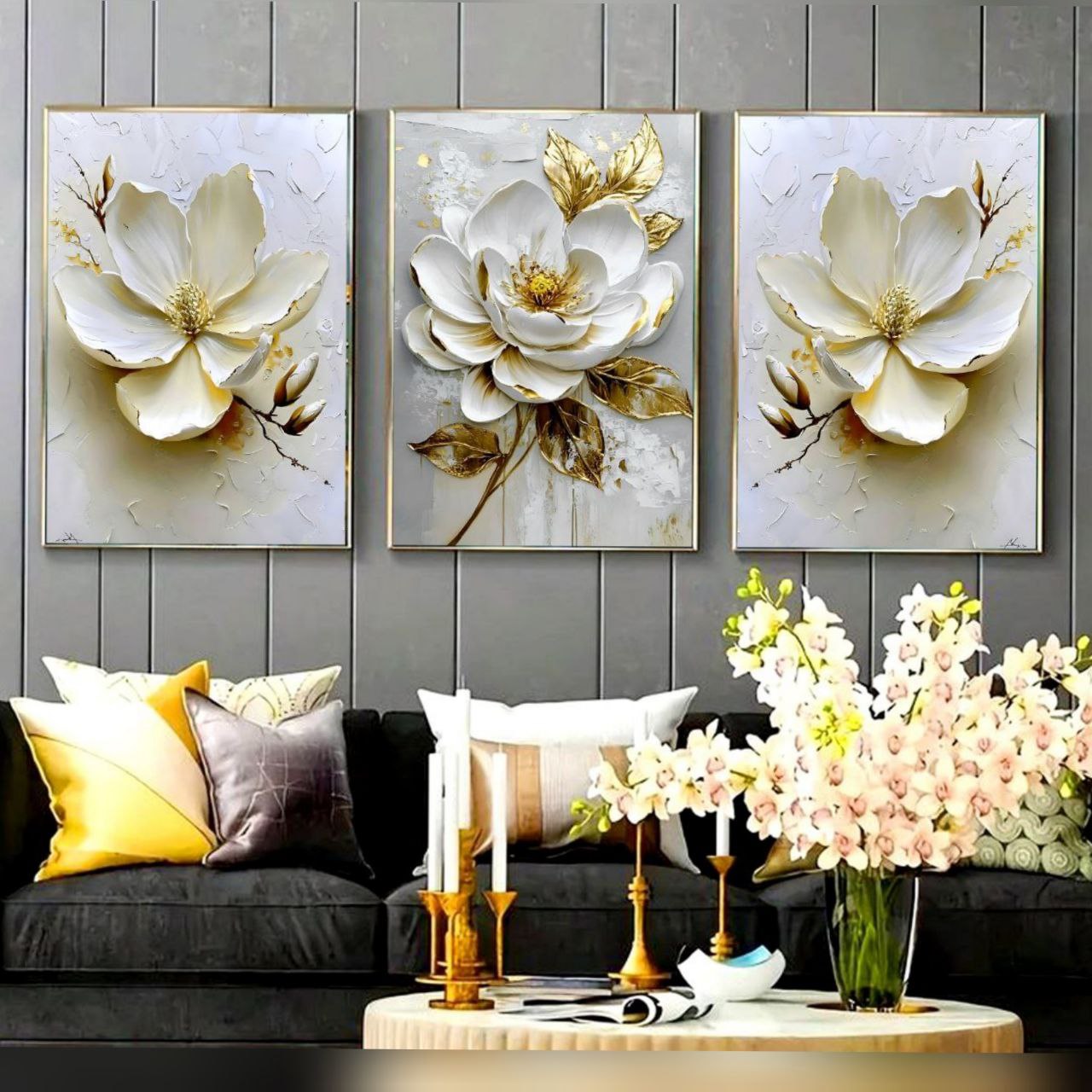 تابلو دکوراتیو ۳تیکه مدرن طرح گل مدل رستا کد ۰۰۰۳۵۷