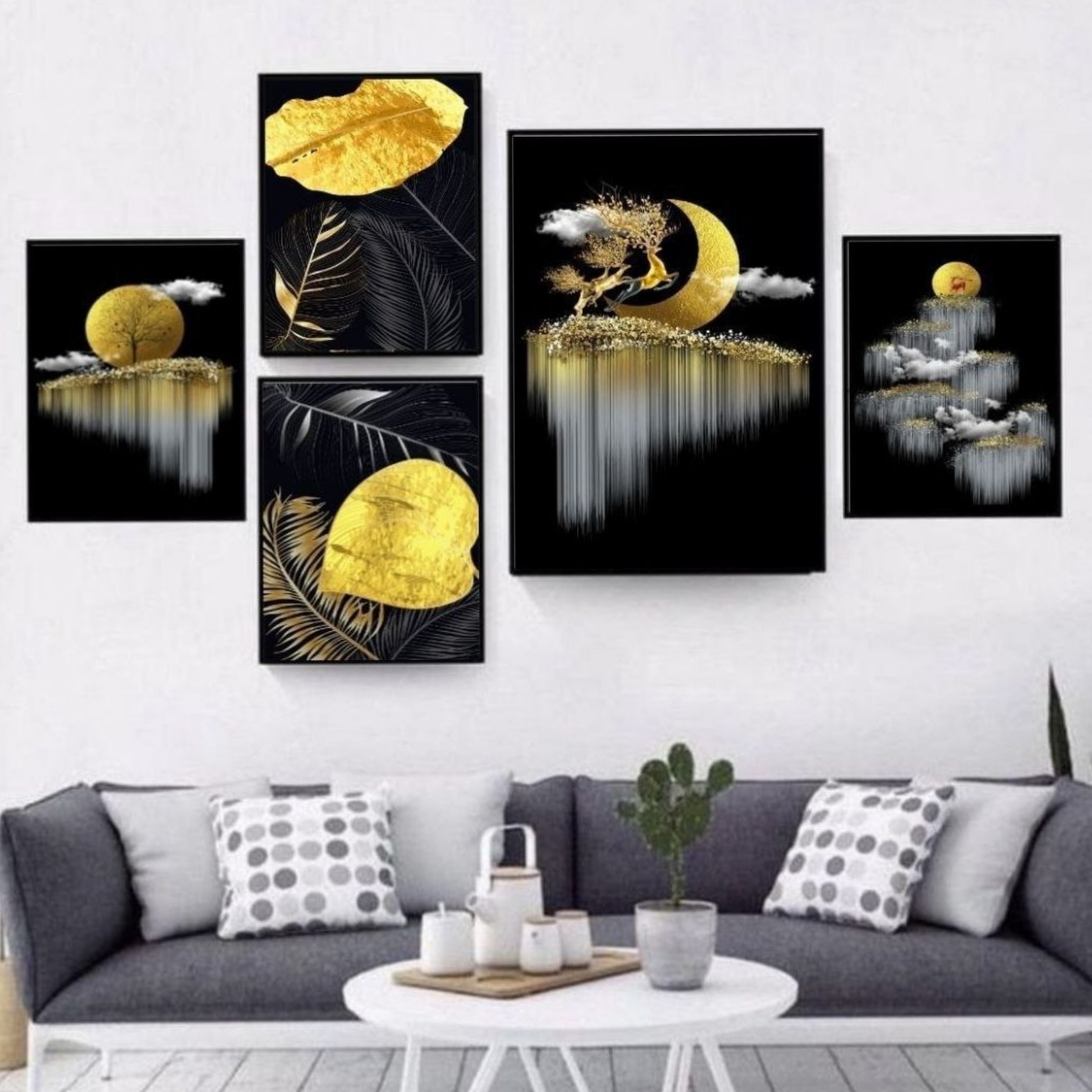 تابلو دکوراتیو ۵ تکه مدرن طرح  ماه و شب کد ۹۱۹m