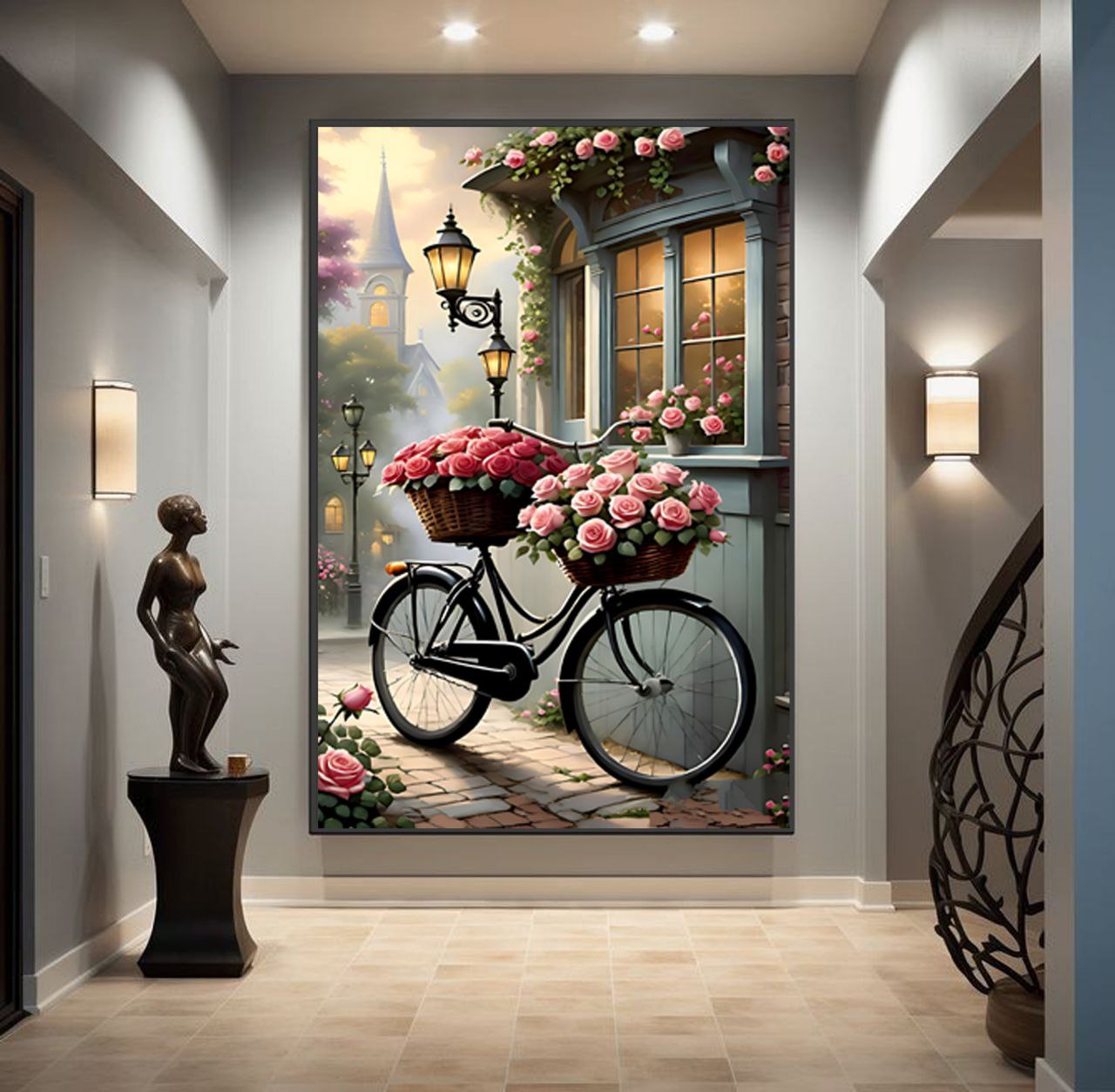 تابلو دکوراتیو مینیمال سه بعدی طرح سبد گل کد f468