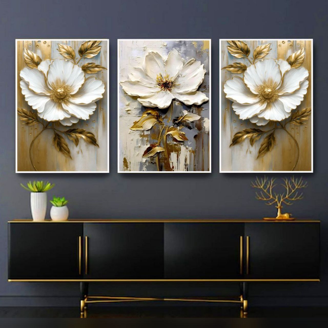 تابلو دکوراتیو ۳تیکه مدرن طرح گل مدل سینره کد ۰۰۰۴۵۸