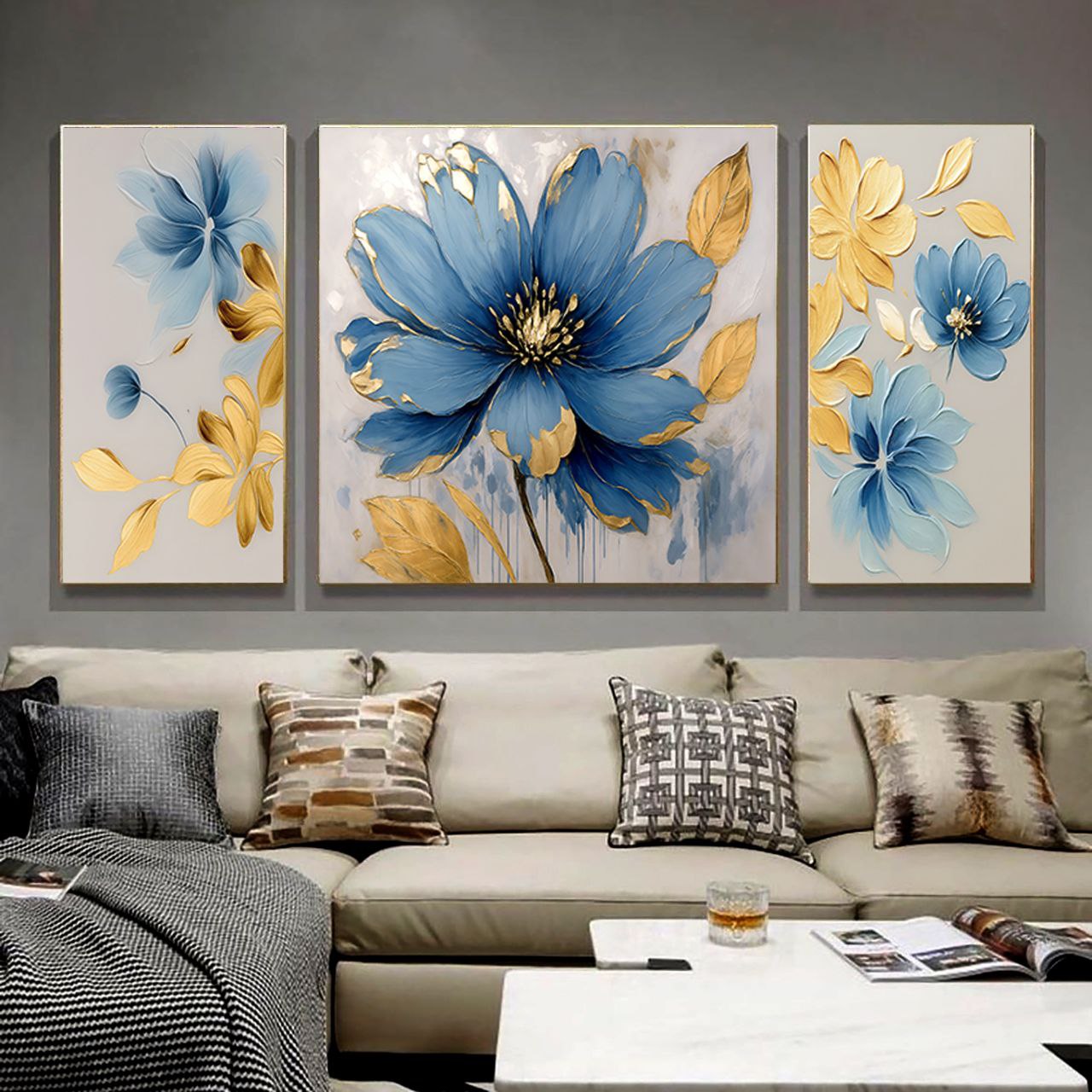 تابلو دکوراتیو سه تیکه طرح گل مدل اترینا کد ۳۶۶