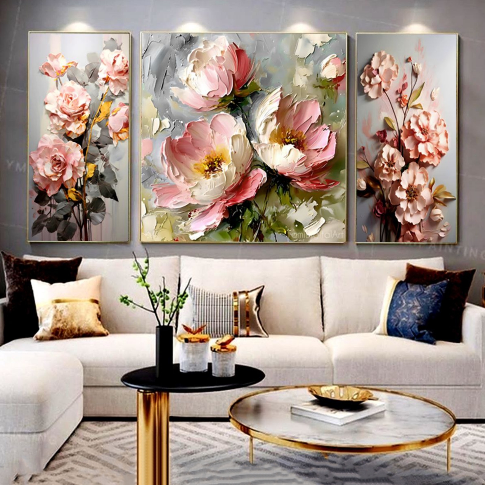 تابلو دکوراتیو سه تیکه طرح گل رنگارنگ کد۹۷۵