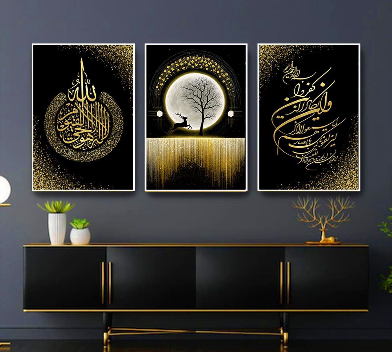 تابلو دکوراتیو ۳تیکه مدرن طرح وان یکاد وایت الکرسی کد ۰۰۷۶۴