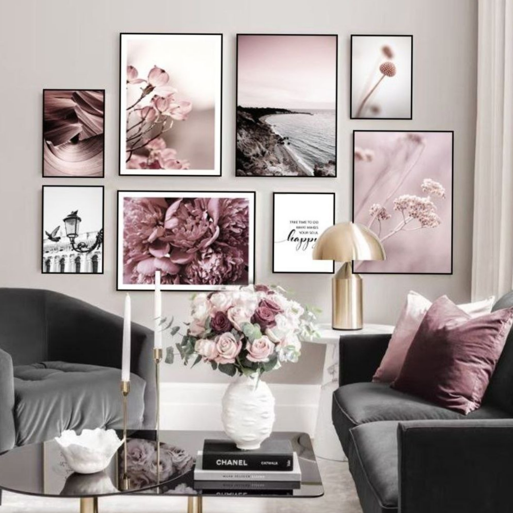 تابلو دکوراتیو ۸ تیکه مدرن طرح گل صورتی کد w83