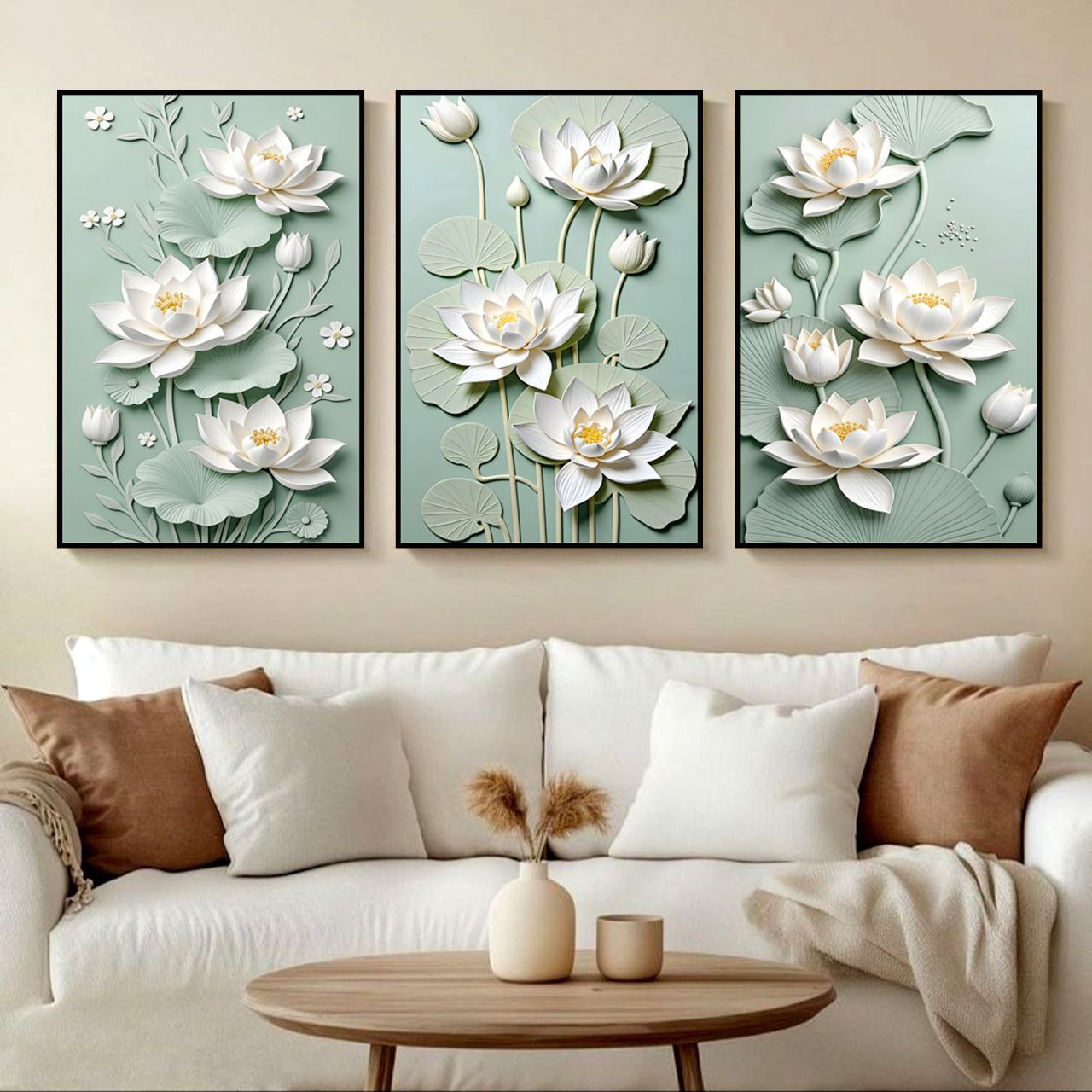 تابلو دکوراتیو ۳تیکه مدرن طرح گل تم تیفانی کد۰۰۳۱۳۸