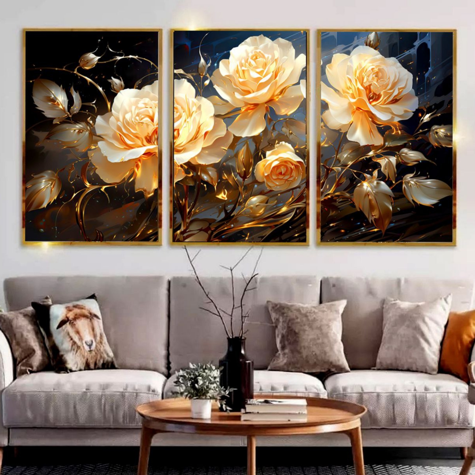 تابلو دکوراتیو ۳تیکه مدرن طرح گل  کد۰۰۳۱۳