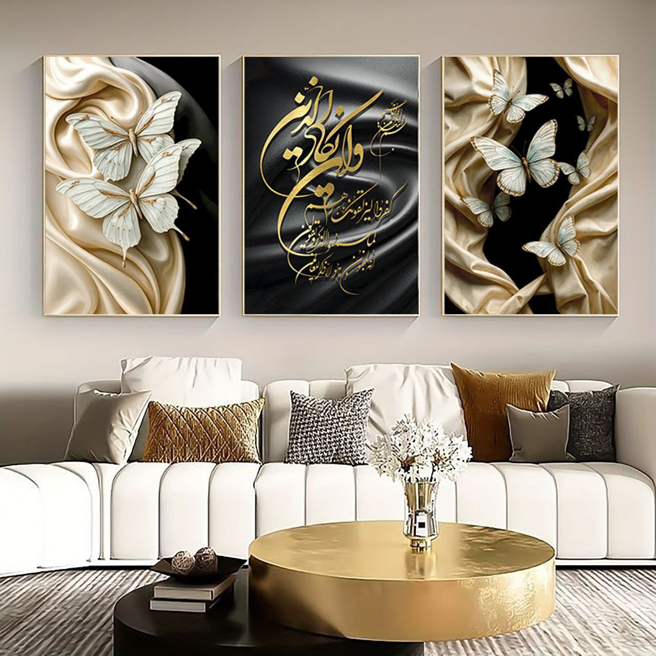 تابلو دکوراتیو ۳تیکه مدرن طرح وان یکاد مدل پروانه کد ۰۰۸۶۴