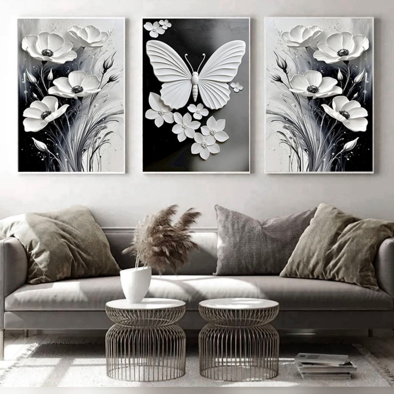 تابلو دکوراتیو ۳تیکه مدرن طرح پروانه مدل شکوفه کد ۰۰۴۳۱۵