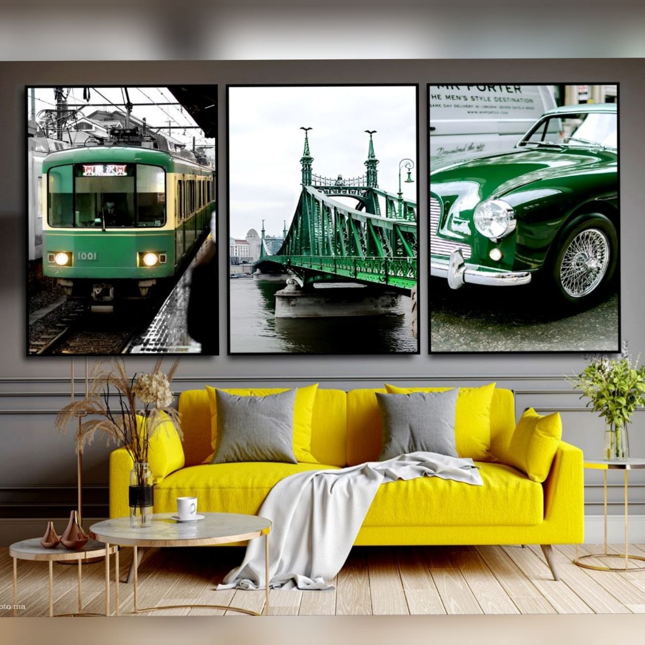 تابلو دکوراتیو ۳تیکه مدرن طرح ترن مدل کارنا تم سبز کد۰۰۵۴۲