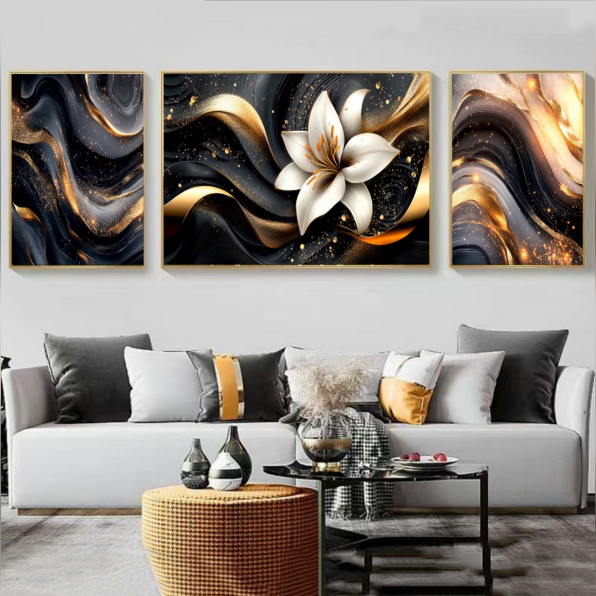 تابلو دکوراتیو ۳تیکه مدرن طرح موج آرامش کد۵۸۳۷