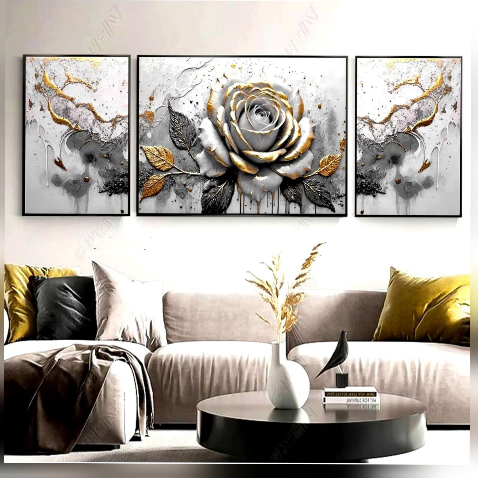 تابلو دکوراتیو ۳تیکه مدرن طرح گل ترلان کد ۹۶۴۳۲