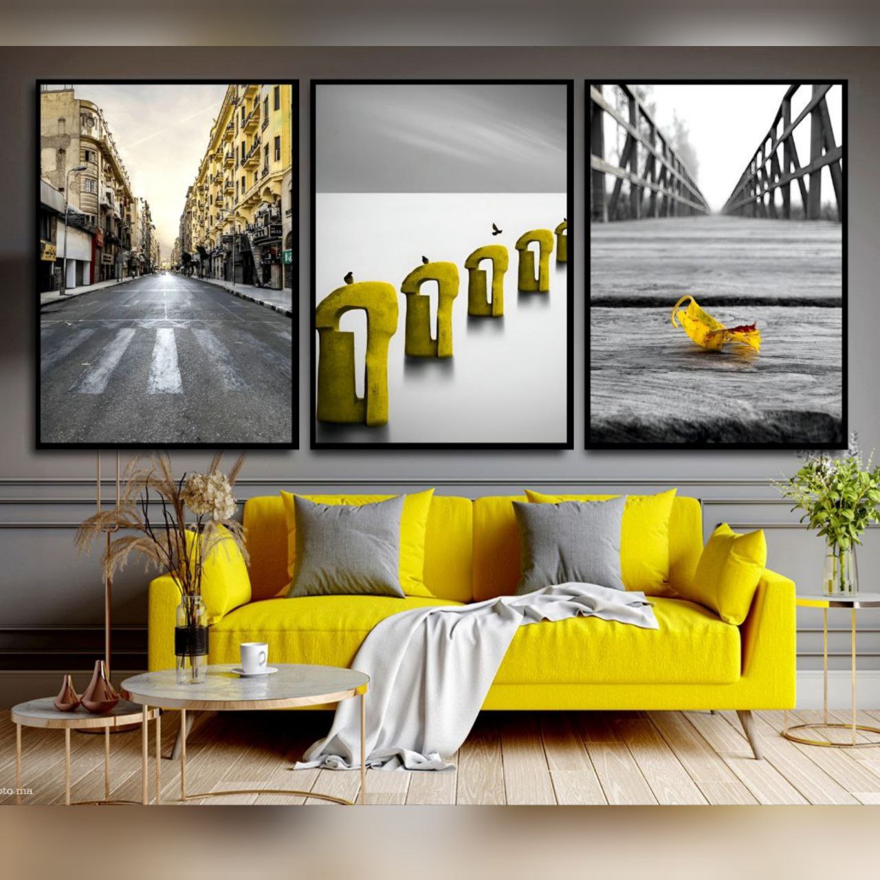 تابلو دکوراتیو ۳تیکه مدرن طرح نما تم زرد کد ۰۰۰۲۳۴۵۷