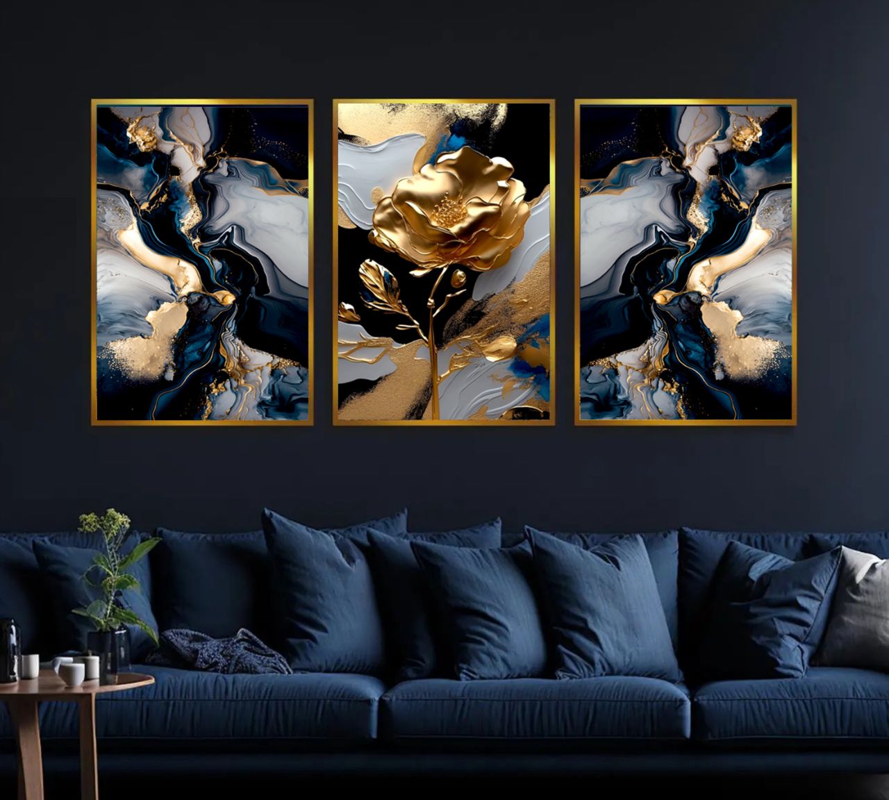 تابلو دکوراتیو ۳تیکه مدرن طرح پتینه طلا کد ۱۳۷۰