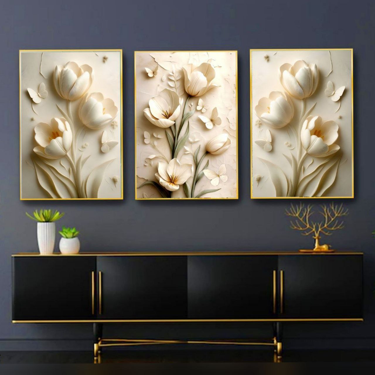 تابلو دکوراتیو ۳تیکه مدرن طرح گل مدل لاله کد ۰۰۰۸۷۶۲