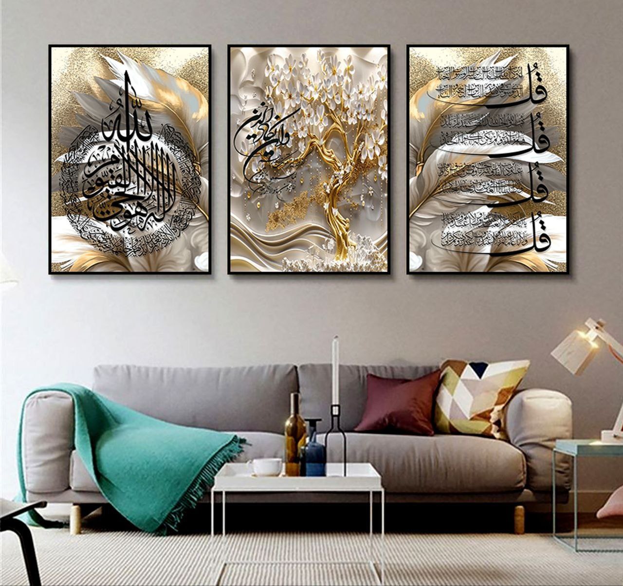 تابلو دکوراتیو ۳تیکه مدرن طرح شکوفه های بهاری تم معنوی کد ۰۰۰۳۳۳