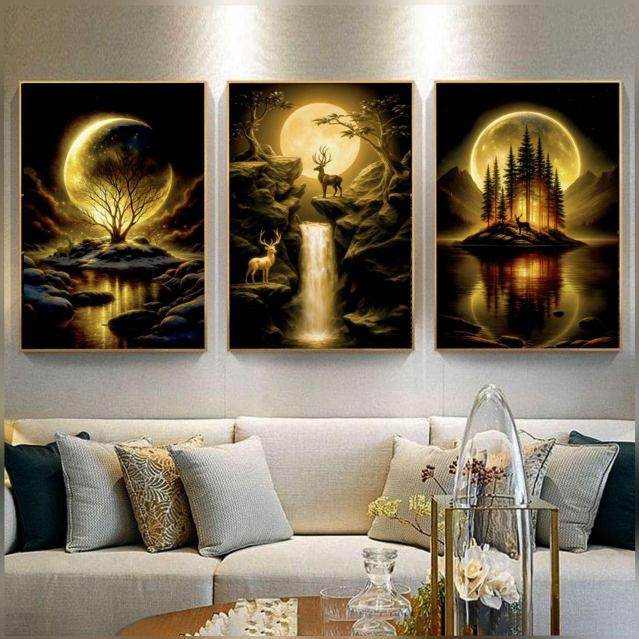 تابلو دکوراتیو ۳تیکه  طرح مدرن مدل غروب دریاچه کد ۰۰۰۱۶۸۷